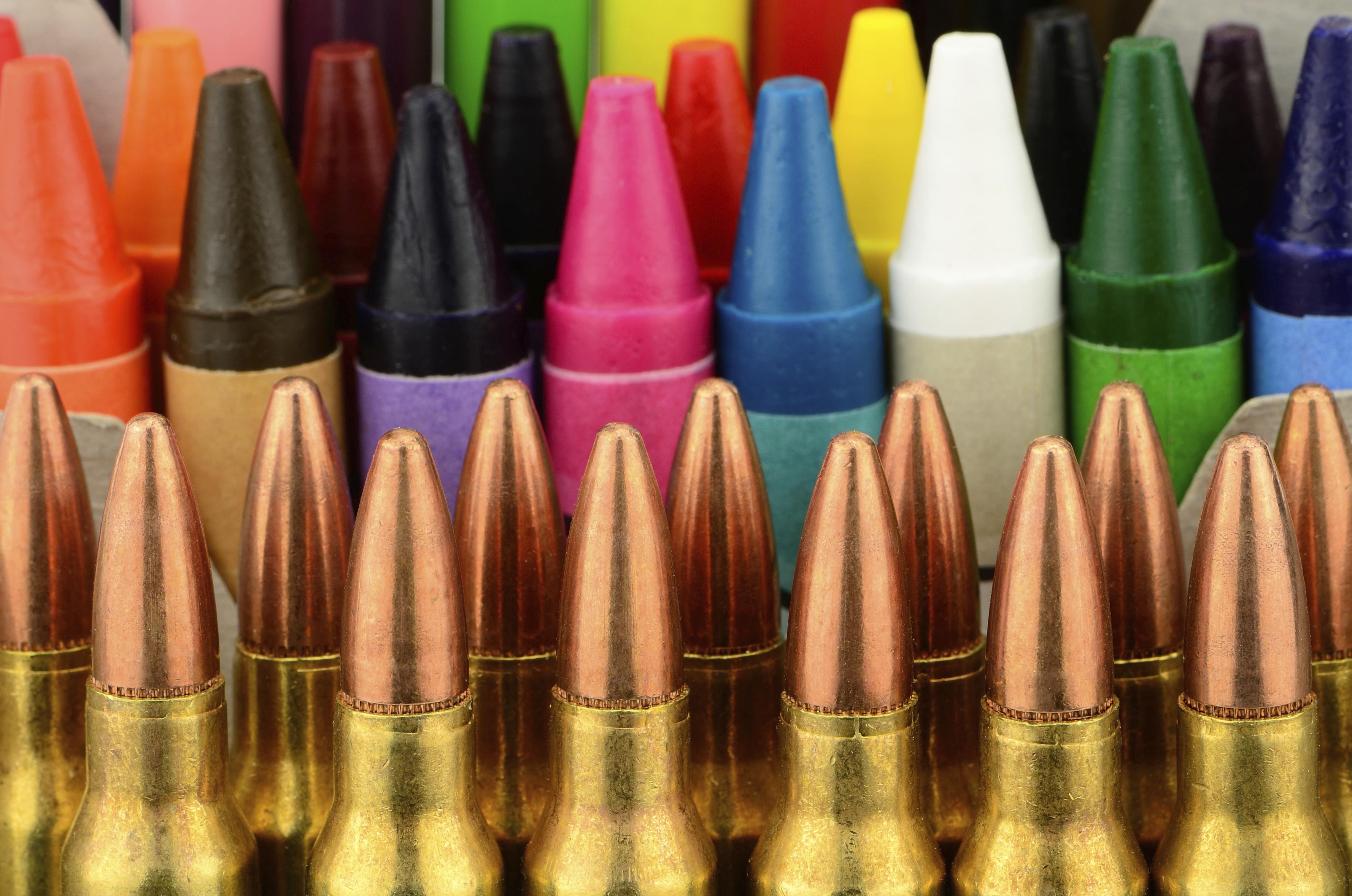 Back to school concept studio shot with bullets as neccisary supplies