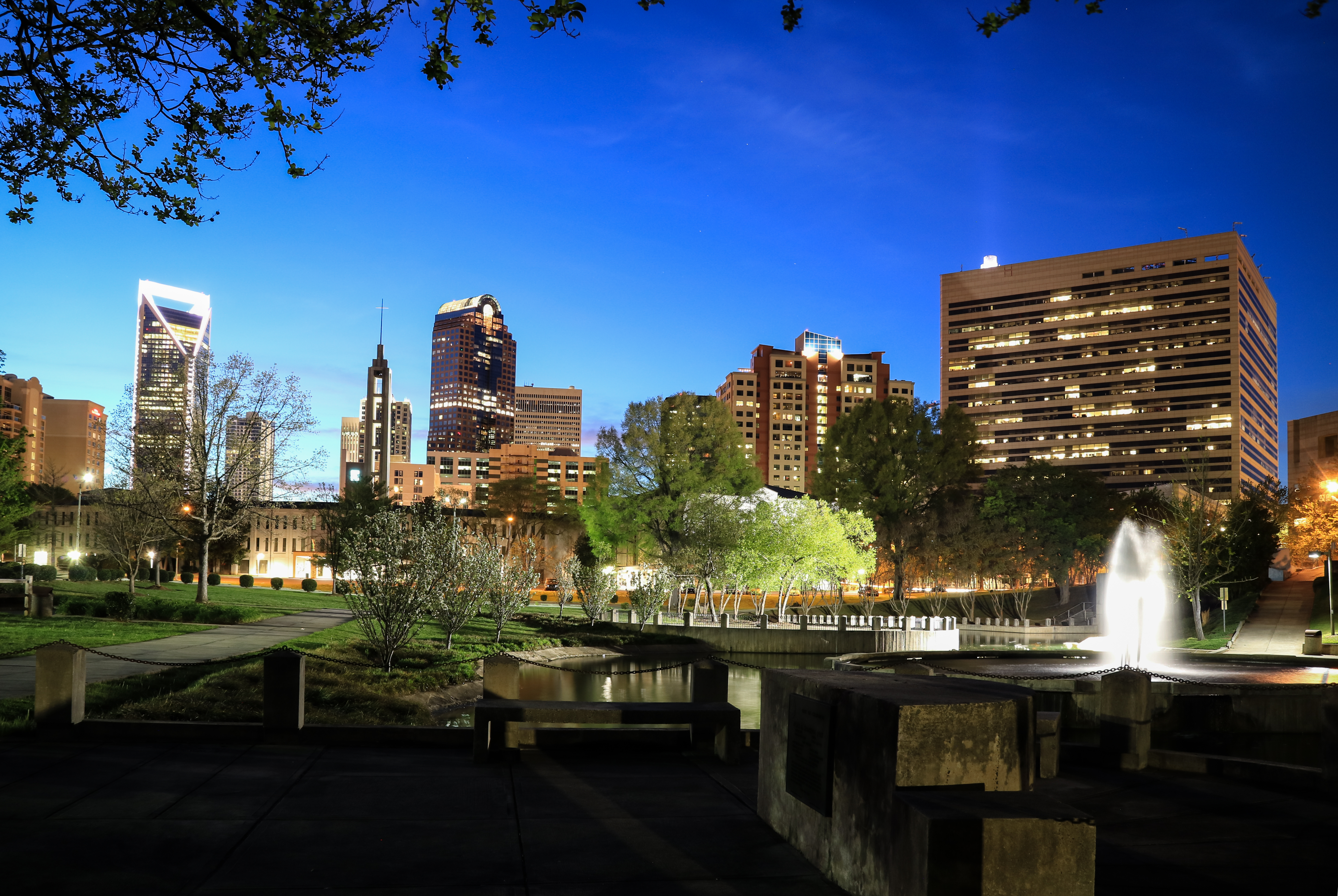 Charlotte North Carolina skyline and Marshall Park